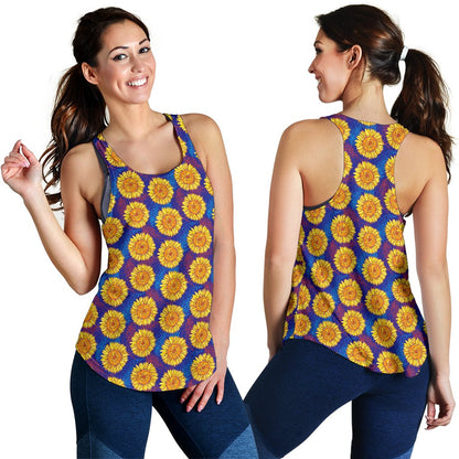 Sunflower Hand Drawn Style Print Women Racerback Tank Top
