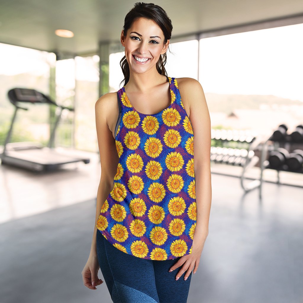 Sunflower Hand Drawn Style Print Women Racerback Tank Top