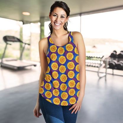 Sunflower Hand Drawn Style Print Women Racerback Tank Top