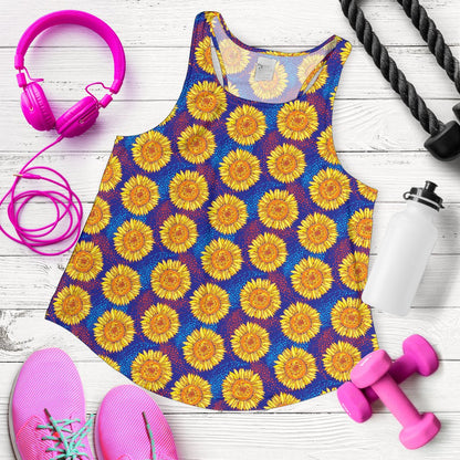 Sunflower Hand Drawn Style Print Women Racerback Tank Top