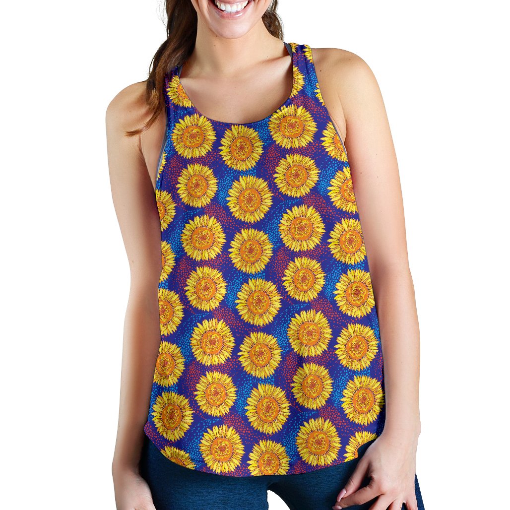 Sunflower Hand Drawn Style Print Women Racerback Tank Top