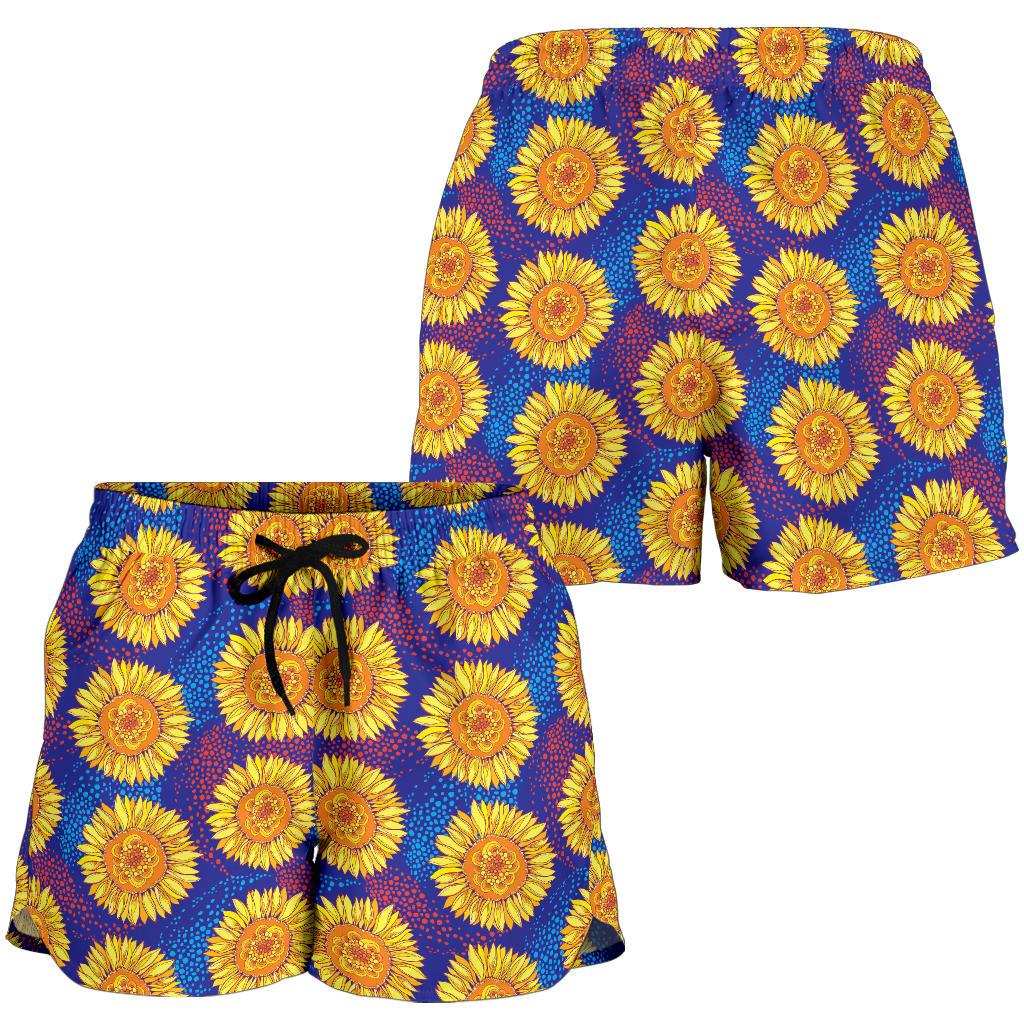 Sunflower Hand Drawn Style Print Women Shorts-JTAMIGO.COM