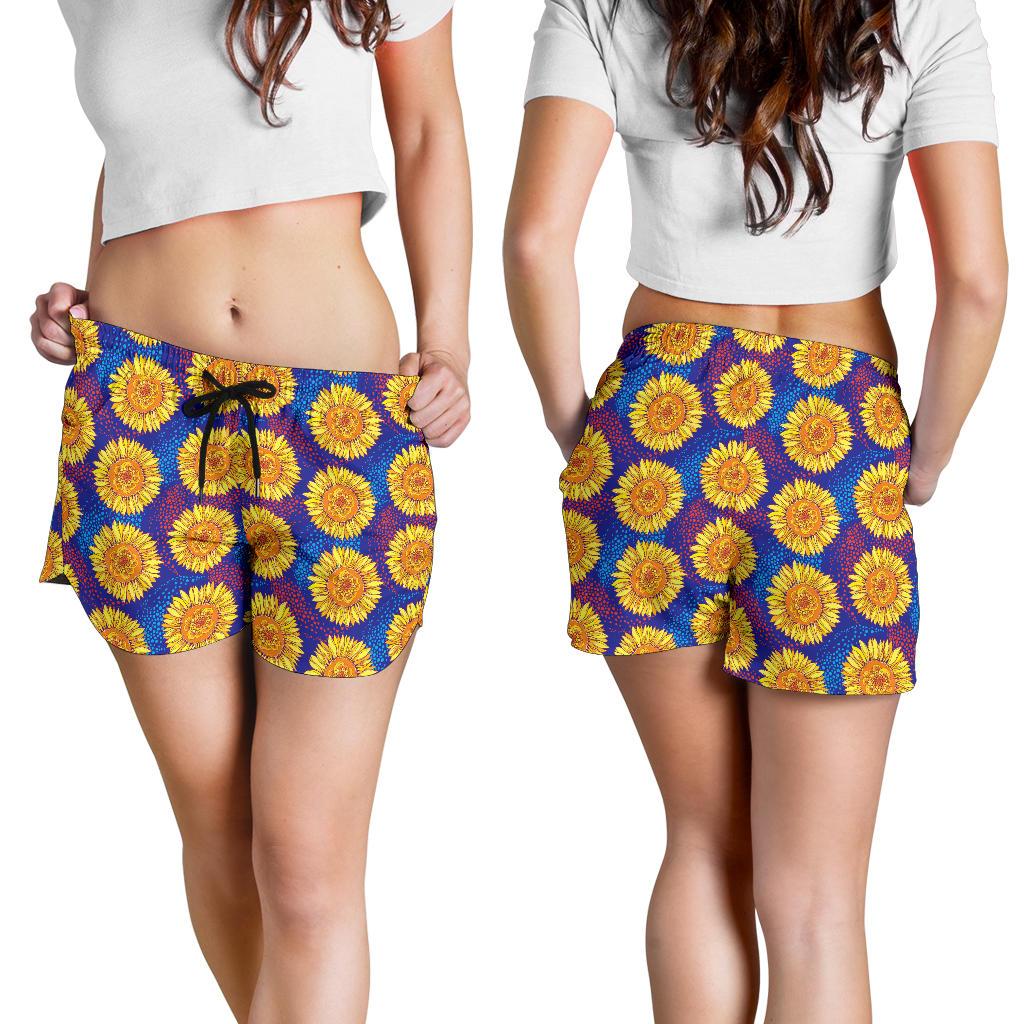 Sunflower Hand Drawn Style Print Women Shorts-JTAMIGO.COM