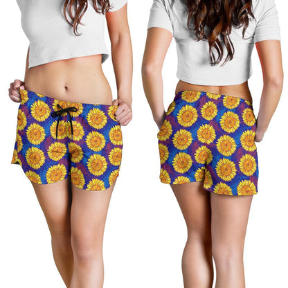 Sunflower Hand Drawn Style Print Women Shorts-JTAMIGO.COM
