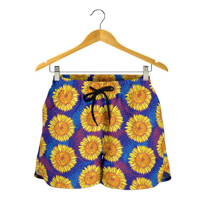 Sunflower Hand Drawn Style Print Women Shorts-JTAMIGO.COM