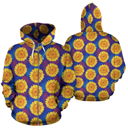 Sunflower Hand Drawn Style Print Zip Up Hoodie