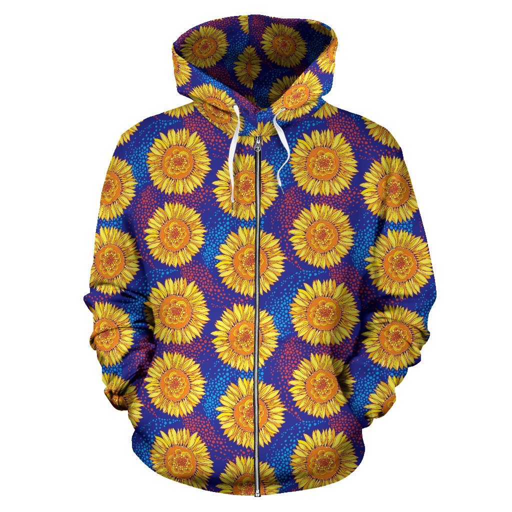 Sunflower Hand Drawn Style Print Zip Up Hoodie