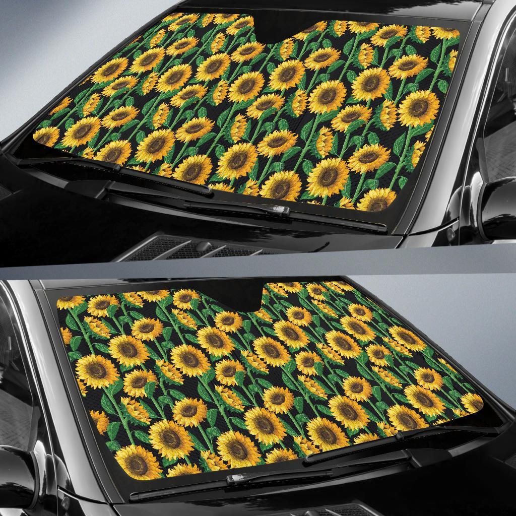 Sunflower Realistic Print Pattern Car Sun Shade For Windshield