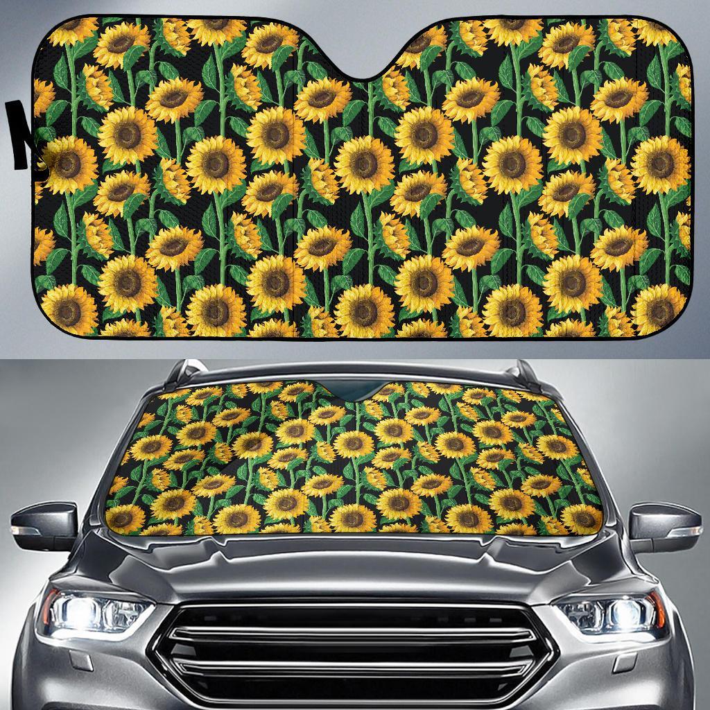 Sunflower Realistic Print Pattern Car Sun Shade For Windshield