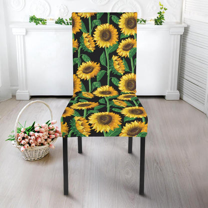 Sunflower Realistic Print Pattern Dining Chair Slipcover-JTAMIGO.COM
