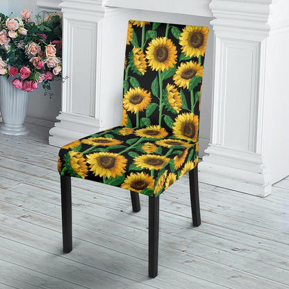 Sunflower Realistic Print Pattern Dining Chair Slipcover-JTAMIGO.COM