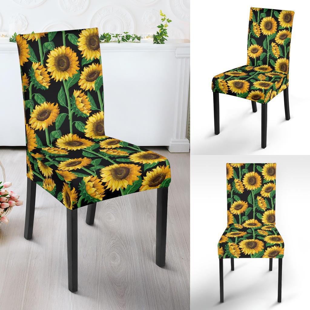 Sunflower Realistic Print Pattern Dining Chair Slipcover-JTAMIGO.COM