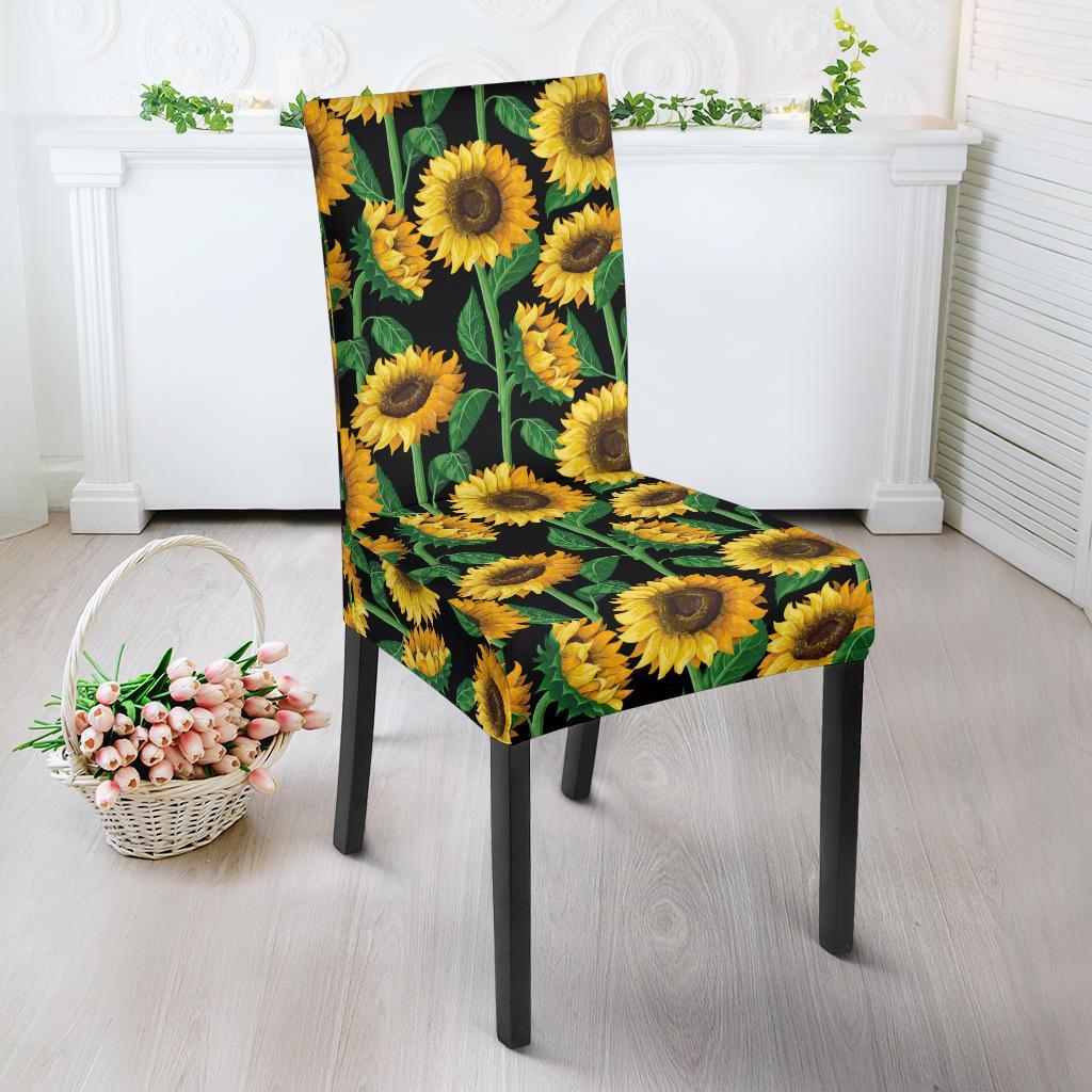 Sunflower Realistic Print Pattern Dining Chair Slipcover-JTAMIGO.COM