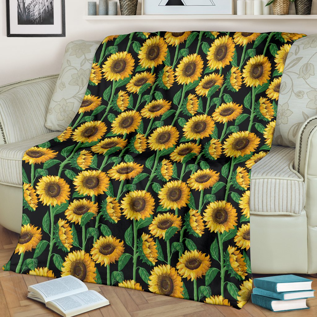 Sunflower Realistic Print Pattern Fleece Blanket