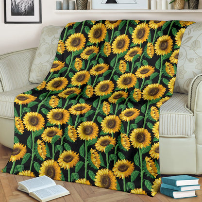 Sunflower Realistic Print Pattern Fleece Blanket