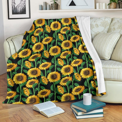 Sunflower Realistic Print Pattern Fleece Blanket