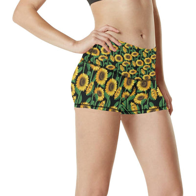 Sunflower Realistic Print Pattern High Waisted Spandex Shorts-JTAMIGO.COM