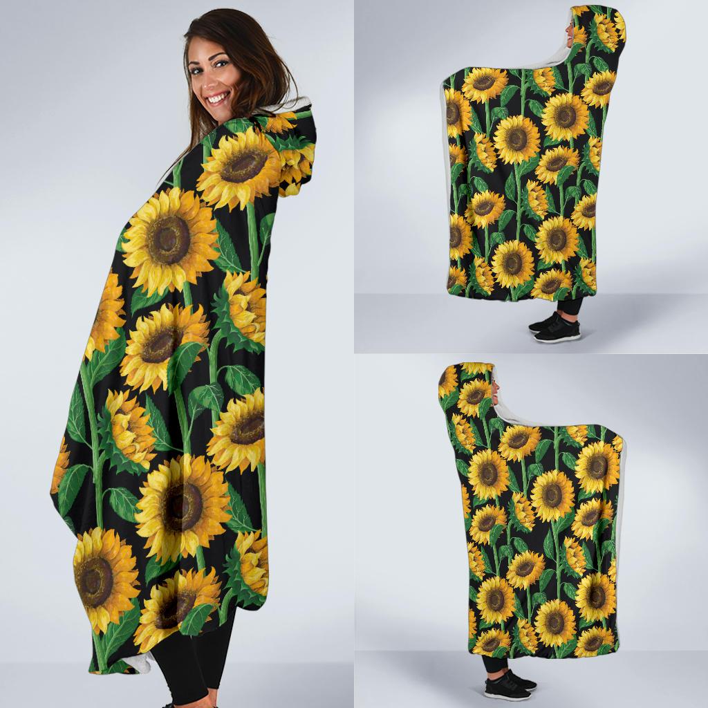Sunflower Realistic Print Pattern Hooded Blanket-JTAMIGO.COM