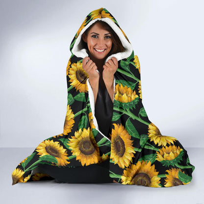 Sunflower Realistic Print Pattern Hooded Blanket-JTAMIGO.COM