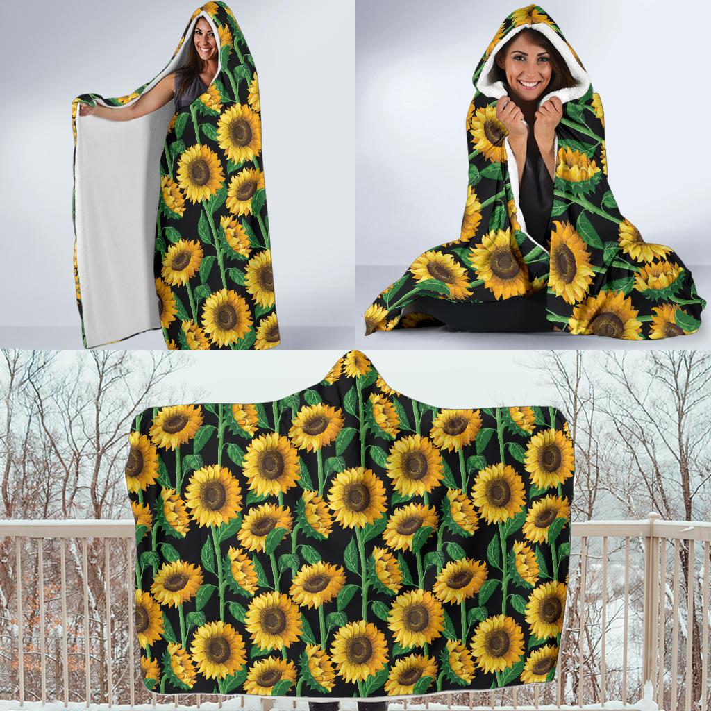 Sunflower Realistic Print Pattern Hooded Blanket-JTAMIGO.COM