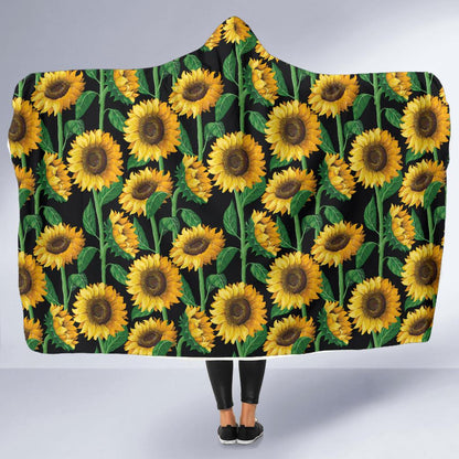 Sunflower Realistic Print Pattern Hooded Blanket-JTAMIGO.COM
