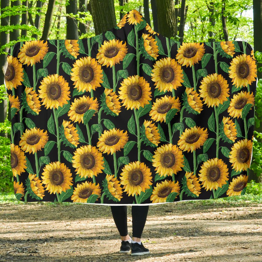 Sunflower Realistic Print Pattern Hooded Blanket-JTAMIGO.COM