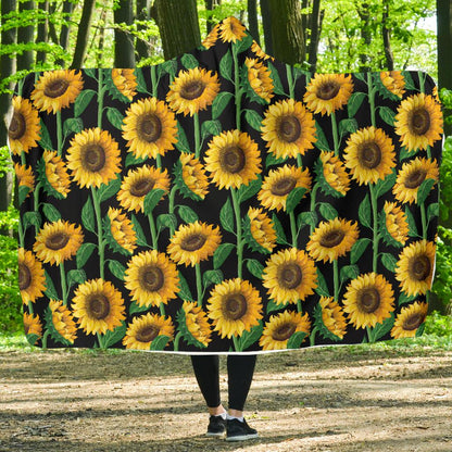 Sunflower Realistic Print Pattern Hooded Blanket-JTAMIGO.COM
