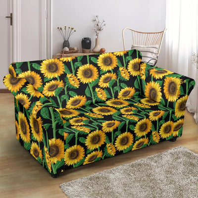 Sunflower Realistic Print Pattern Loveseat Slipcover-JTAMIGO.COM