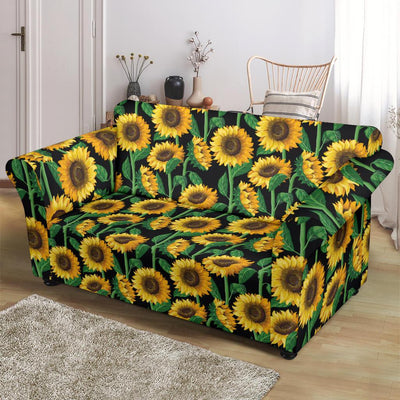 Sunflower Realistic Print Pattern Loveseat Slipcover-JTAMIGO.COM