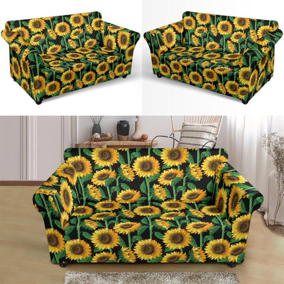 Sunflower Realistic Print Pattern Loveseat Slipcover-JTAMIGO.COM