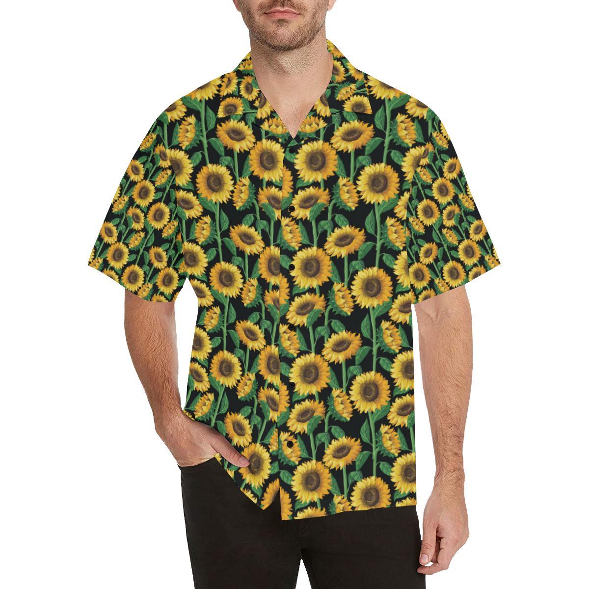 Sunflower Realistic Print Pattern Men Aloha Hawaiian Shirt