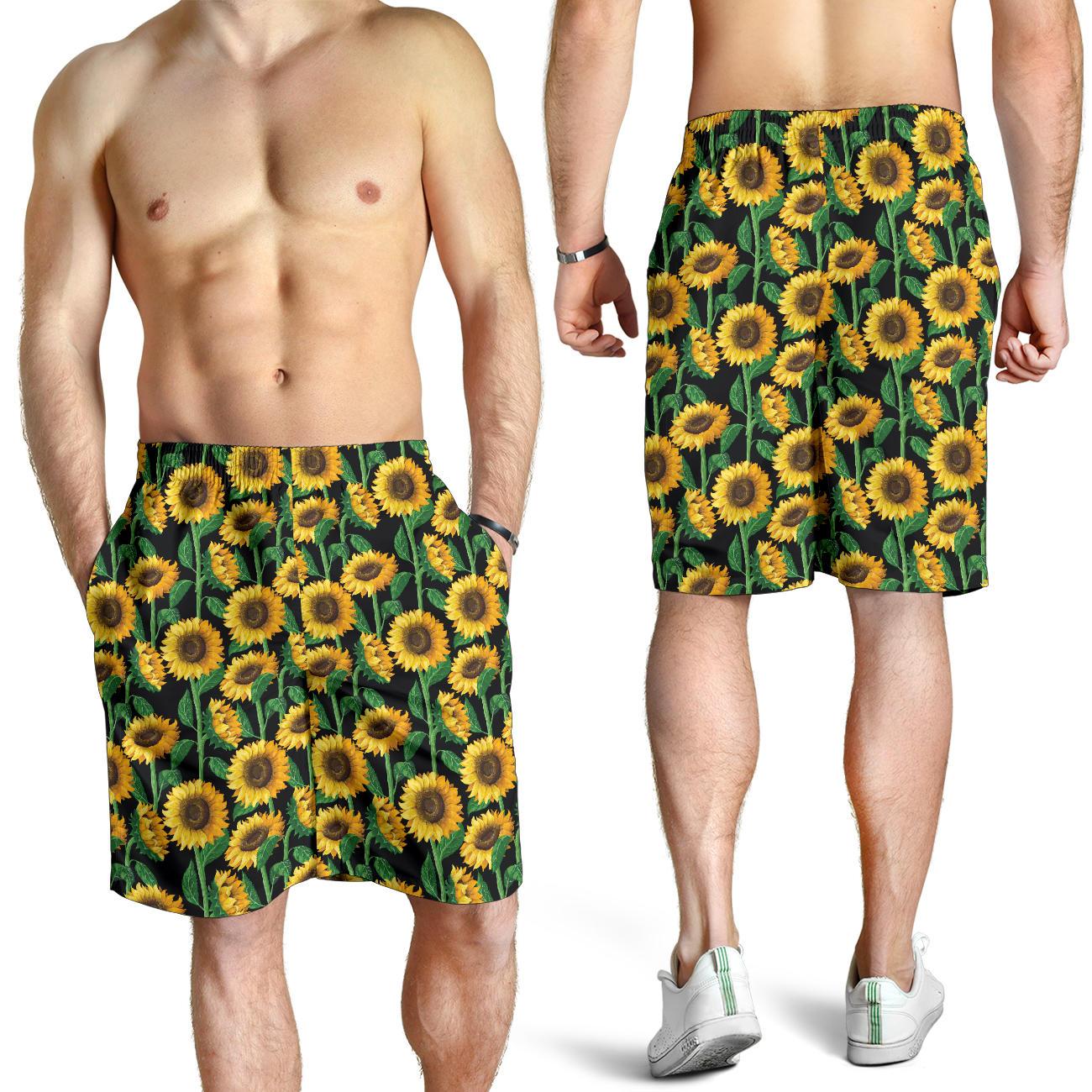 Sunflower Realistic Print Pattern Mens Shorts-JTAMIGO.COM