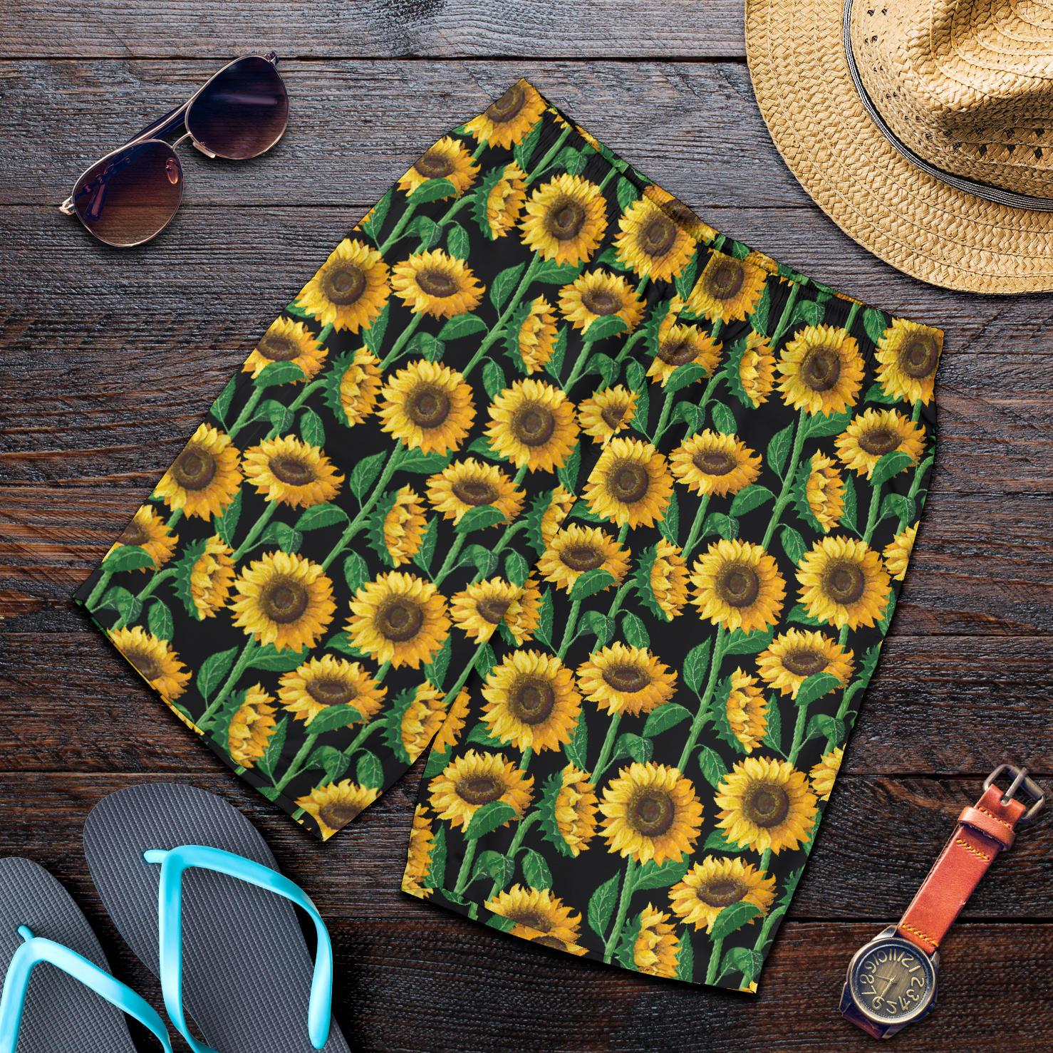 Sunflower Realistic Print Pattern Mens Shorts-JTAMIGO.COM