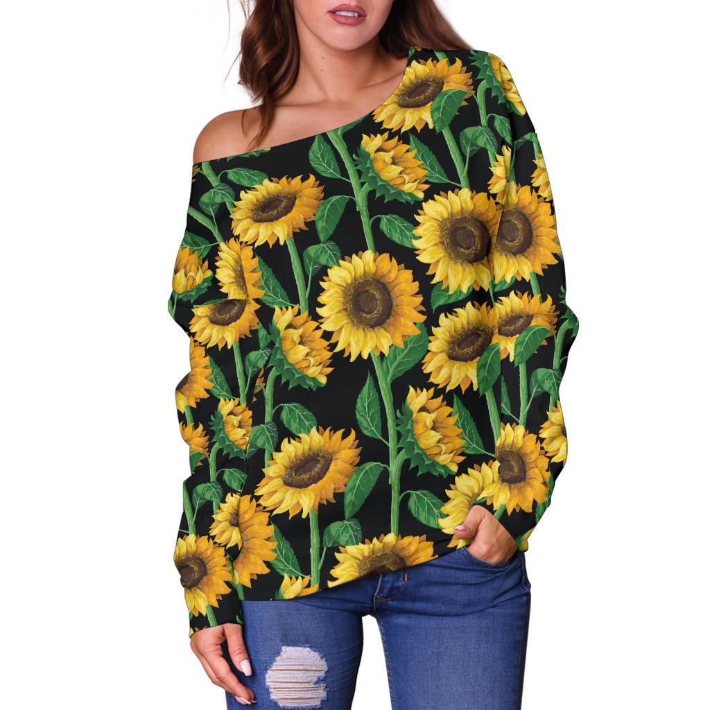 Sunflower Realistic Print Pattern Off Shoulder Sweatshirt