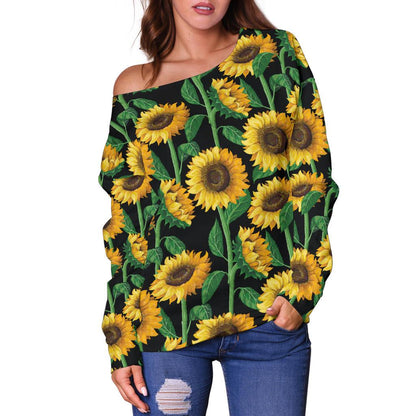 Sunflower Realistic Print Pattern Off Shoulder Sweatshirt