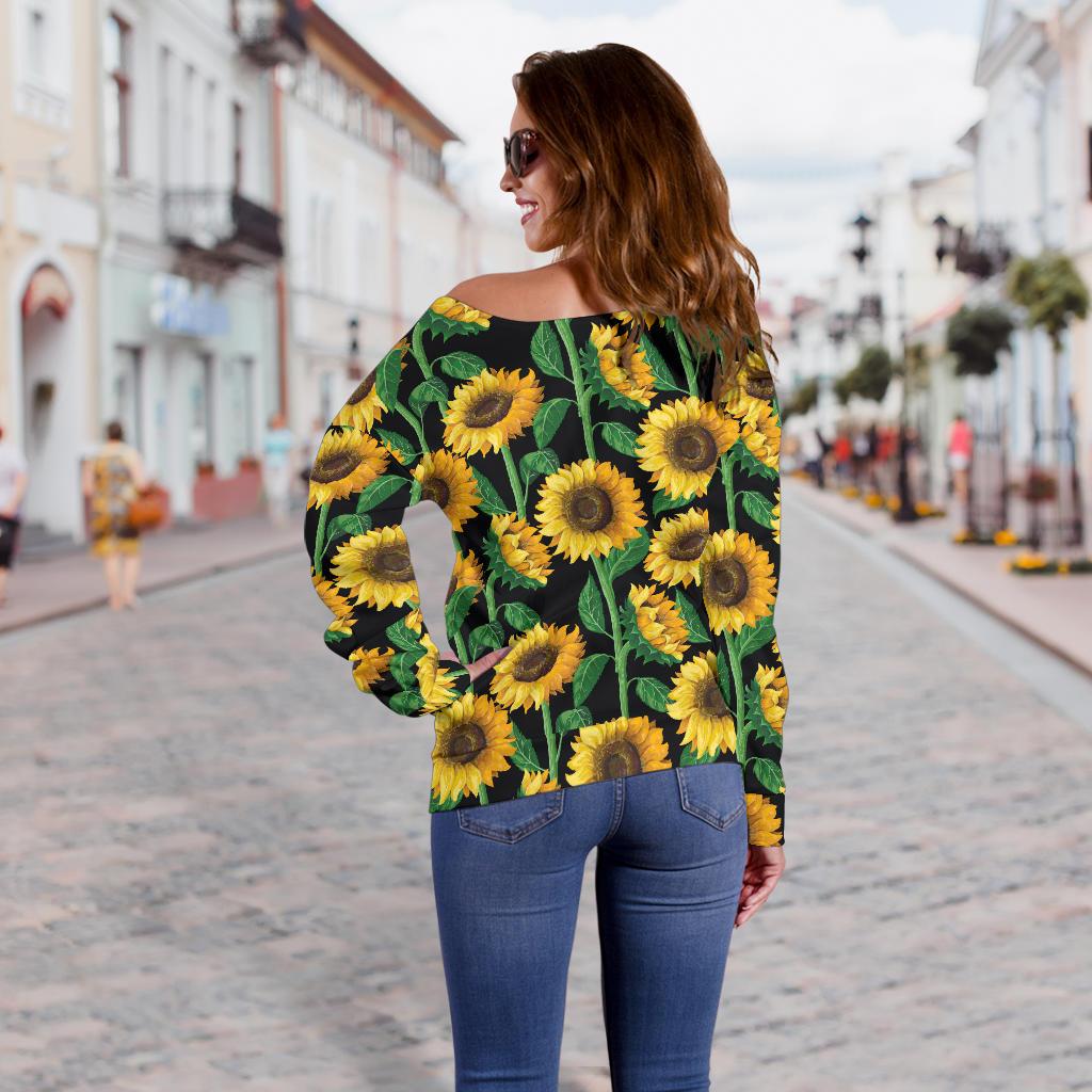 Sunflower Realistic Print Pattern Off Shoulder Sweatshirt