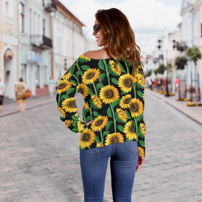 Sunflower Realistic Print Pattern Off Shoulder Sweatshirt