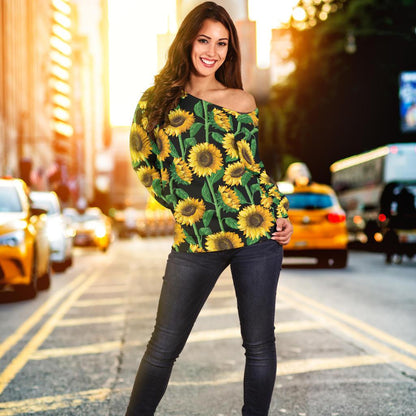 Sunflower Realistic Print Pattern Off Shoulder Sweatshirt