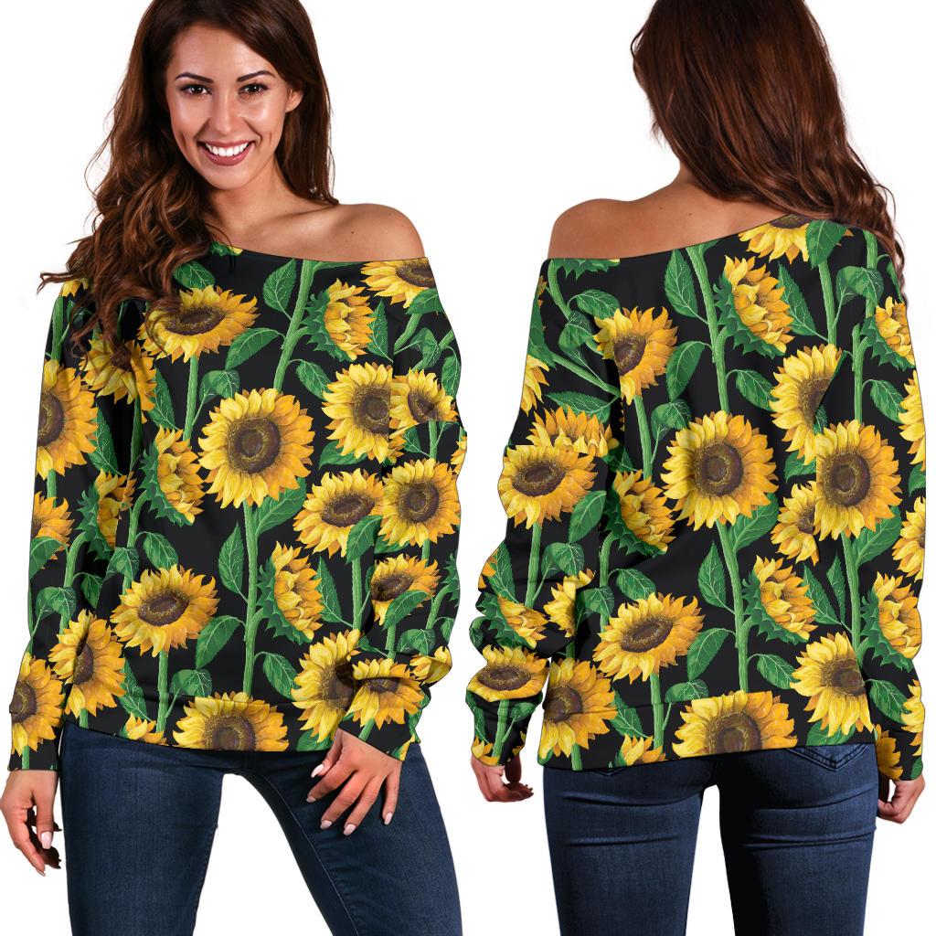 Sunflower Realistic Print Pattern Off Shoulder Sweatshirt