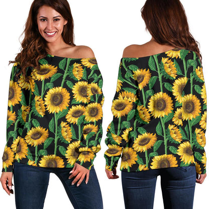 Sunflower Realistic Print Pattern Off Shoulder Sweatshirt