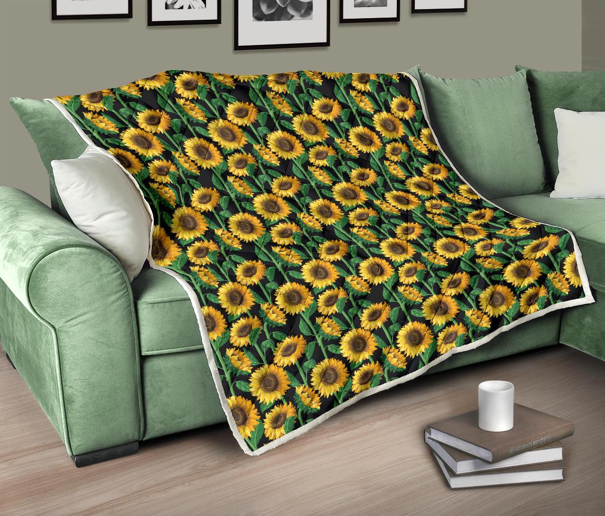 Sunflower Realistic Print Pattern Premium Quilt-JTAMIGO.COM