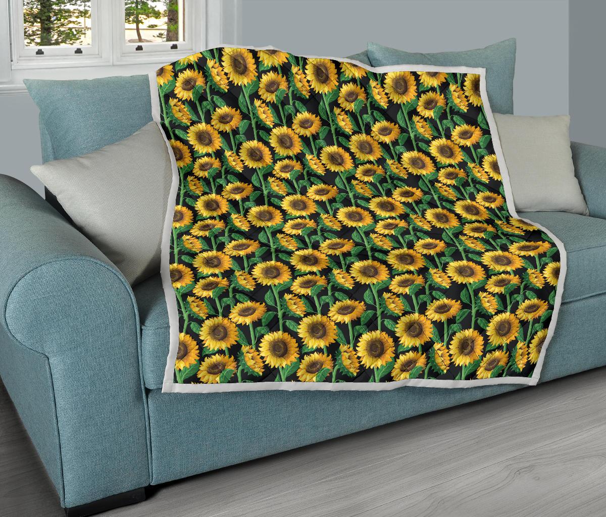 Sunflower Realistic Print Pattern Premium Quilt-JTAMIGO.COM
