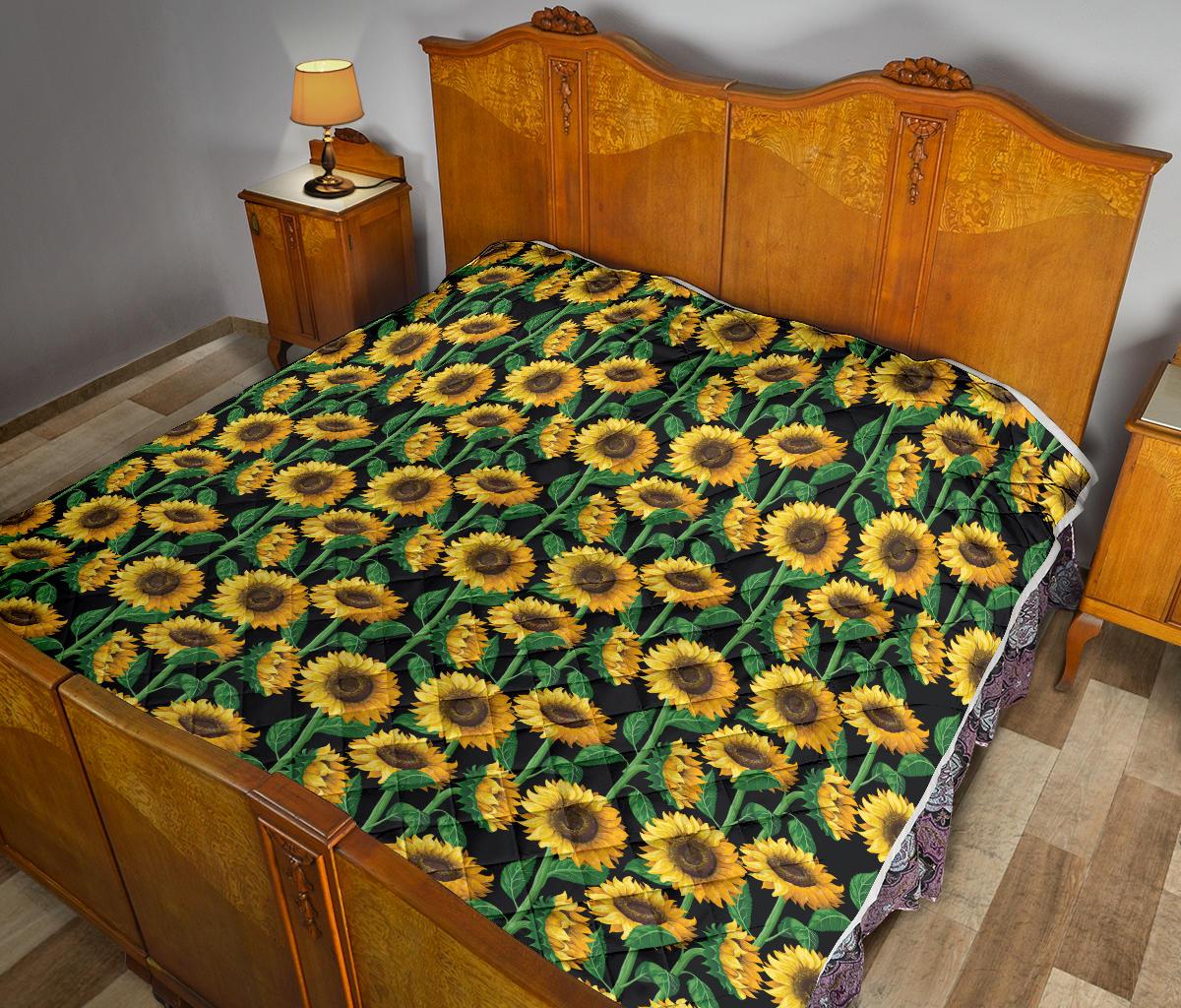 Sunflower Realistic Print Pattern Premium Quilt-JTAMIGO.COM