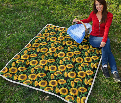 Sunflower Realistic Print Pattern Premium Quilt-JTAMIGO.COM