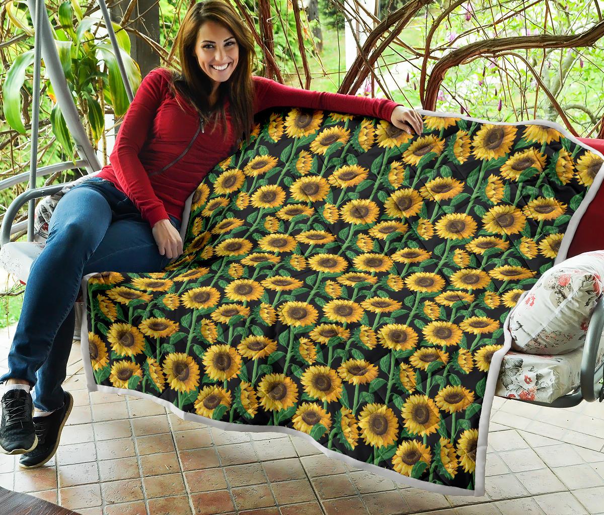 Sunflower Realistic Print Pattern Premium Quilt-JTAMIGO.COM