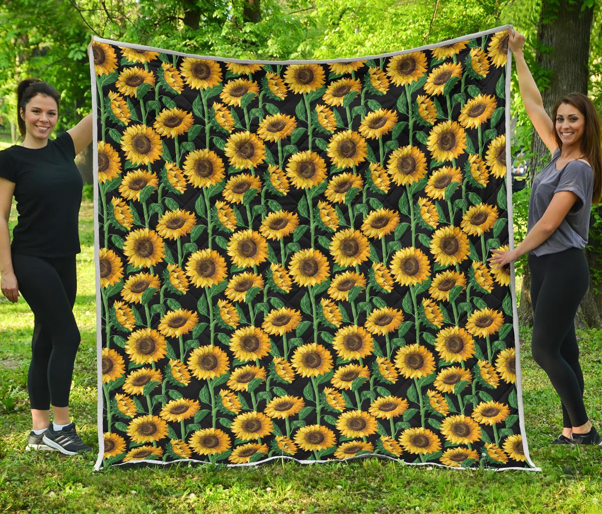 Sunflower Realistic Print Pattern Premium Quilt-JTAMIGO.COM