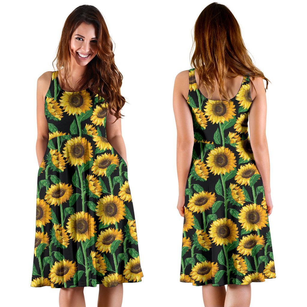 Sunflower Realistic Print Pattern Sleeveless Dress