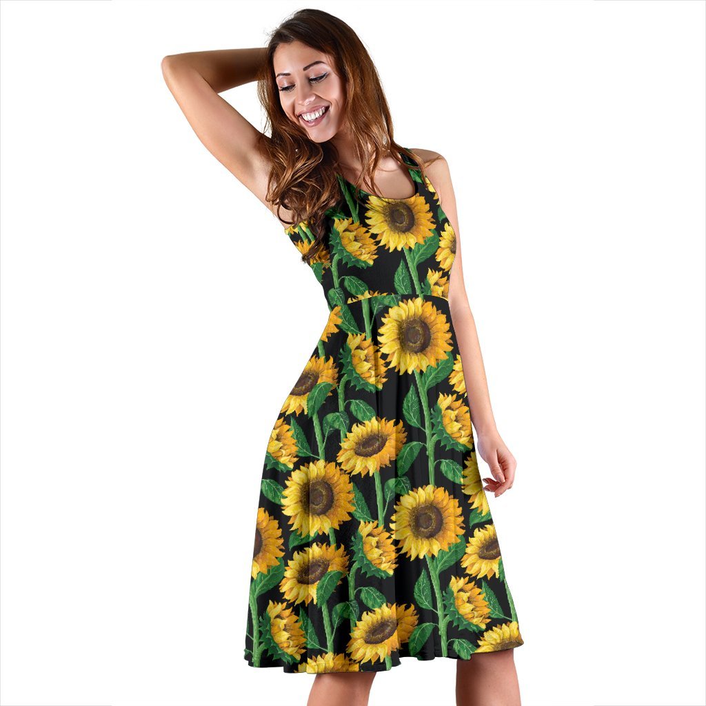 Sunflower Realistic Print Pattern Sleeveless Dress