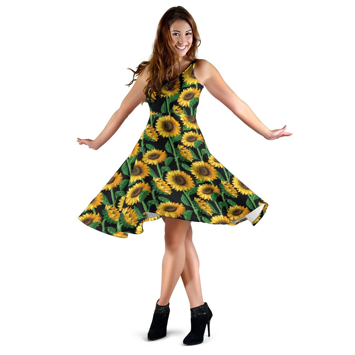 Sunflower Realistic Print Pattern Sleeveless Dress