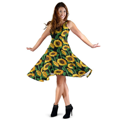 Sunflower Realistic Print Pattern Sleeveless Dress